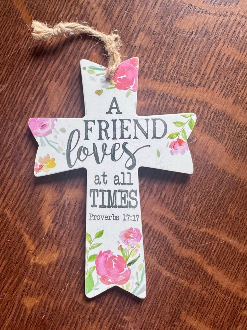 Floral Pink Cross Wall Hanging - A Friend Loves at All Times